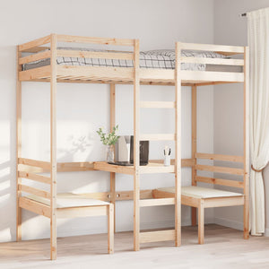 Hochbett mit Schreibtisch Kiefer 90x200 cm