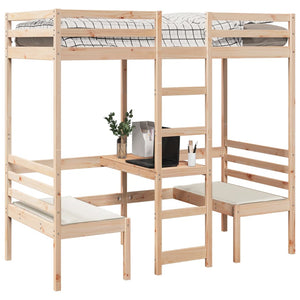 Hochbett mit Schreibtisch Kiefer 90x200 cm