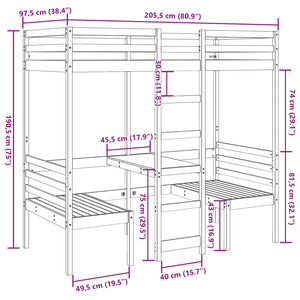 Hochbett mit Schreibtisch Kiefer 90x200 cm