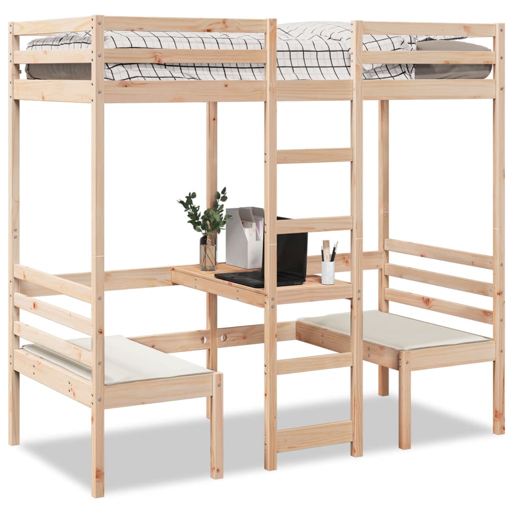 Hochbett mit Schreibtisch Kiefer 90x200 cm
