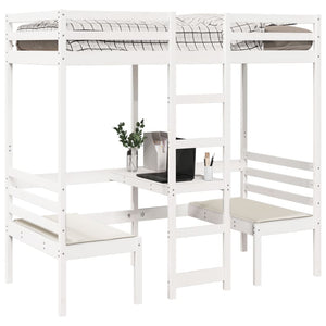 Hochbett mit Schreibtisch Weiß 90x200 cm