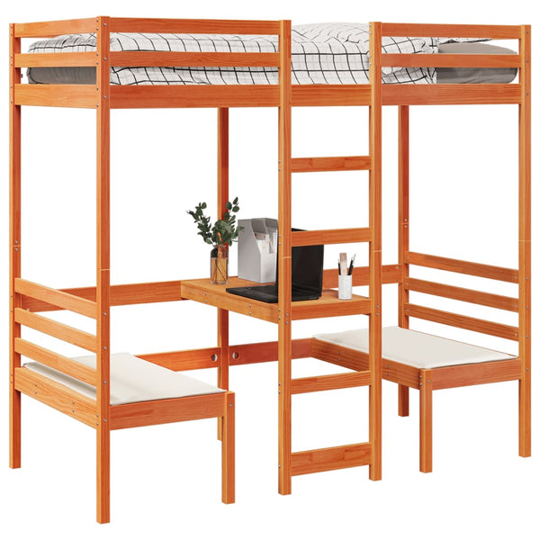 Hochbett mit Schreibtisch & Stühlen 90x200 cm