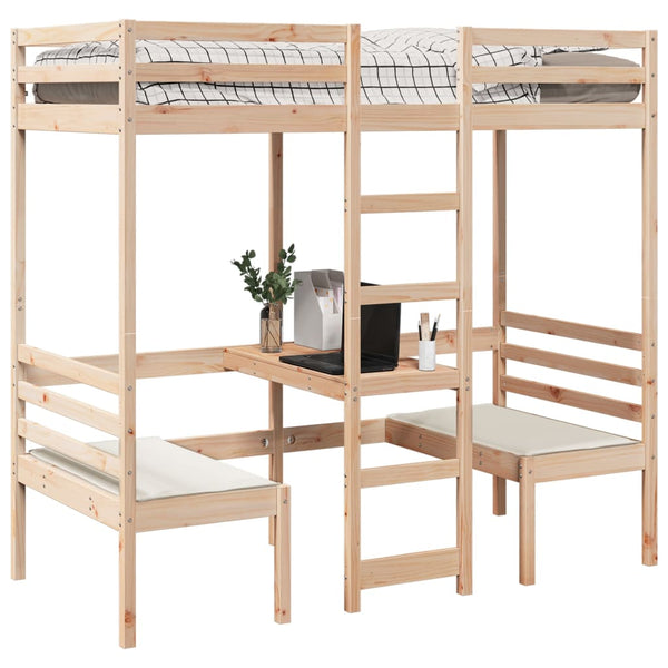 Hochbett mit Schreibtisch Kiefer 80x200 cm