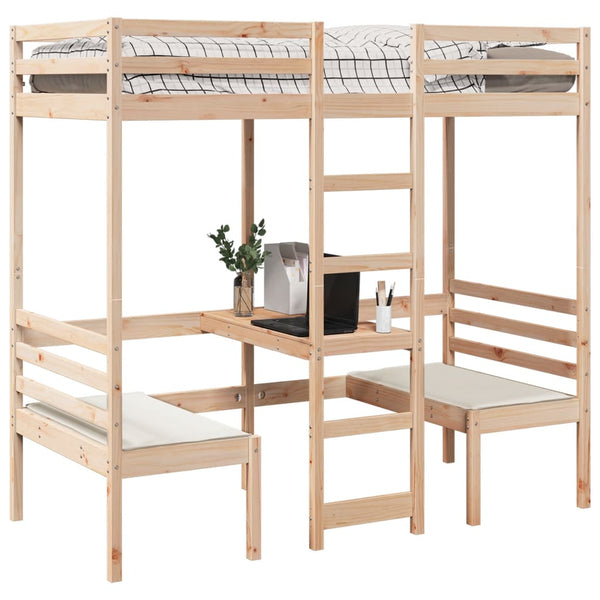 Hochbett mit Schreibtisch Kiefer 90x190 cm