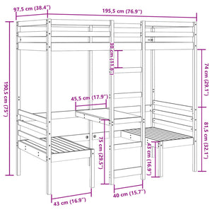 Hochbett mit Schreibtisch Kiefer 90x190 cm