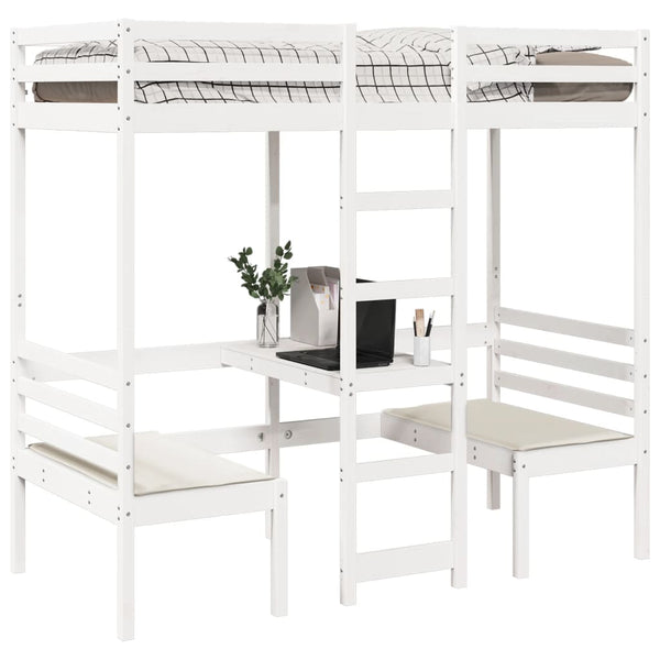 Hochbett mit Schreibtisch Kiefer 90x190 cm