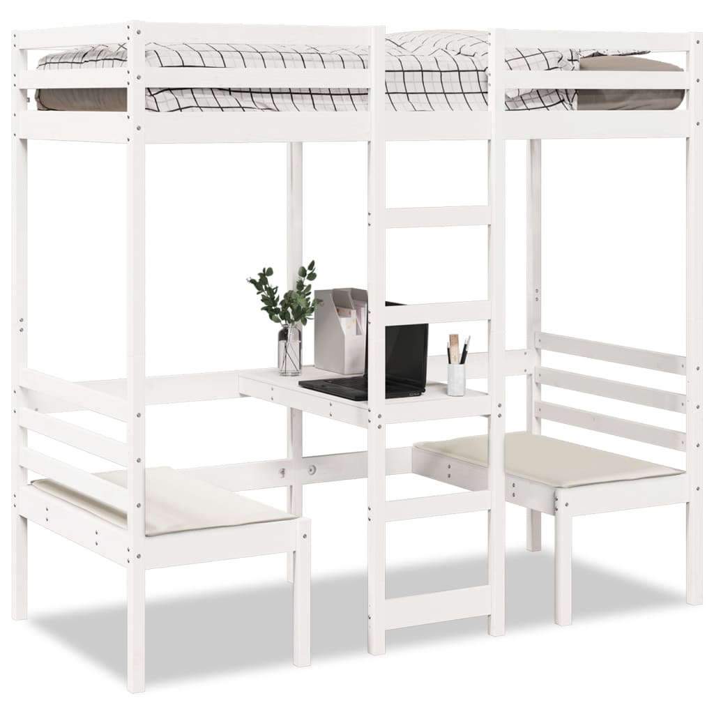 Hochbett mit Schreibtisch Kiefer 90x190 cm