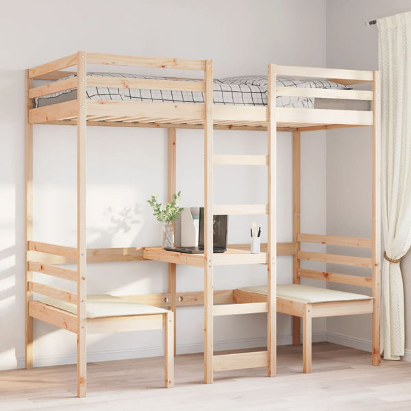 Hochbett mit Schreibtisch Kiefer 75x190 cm
