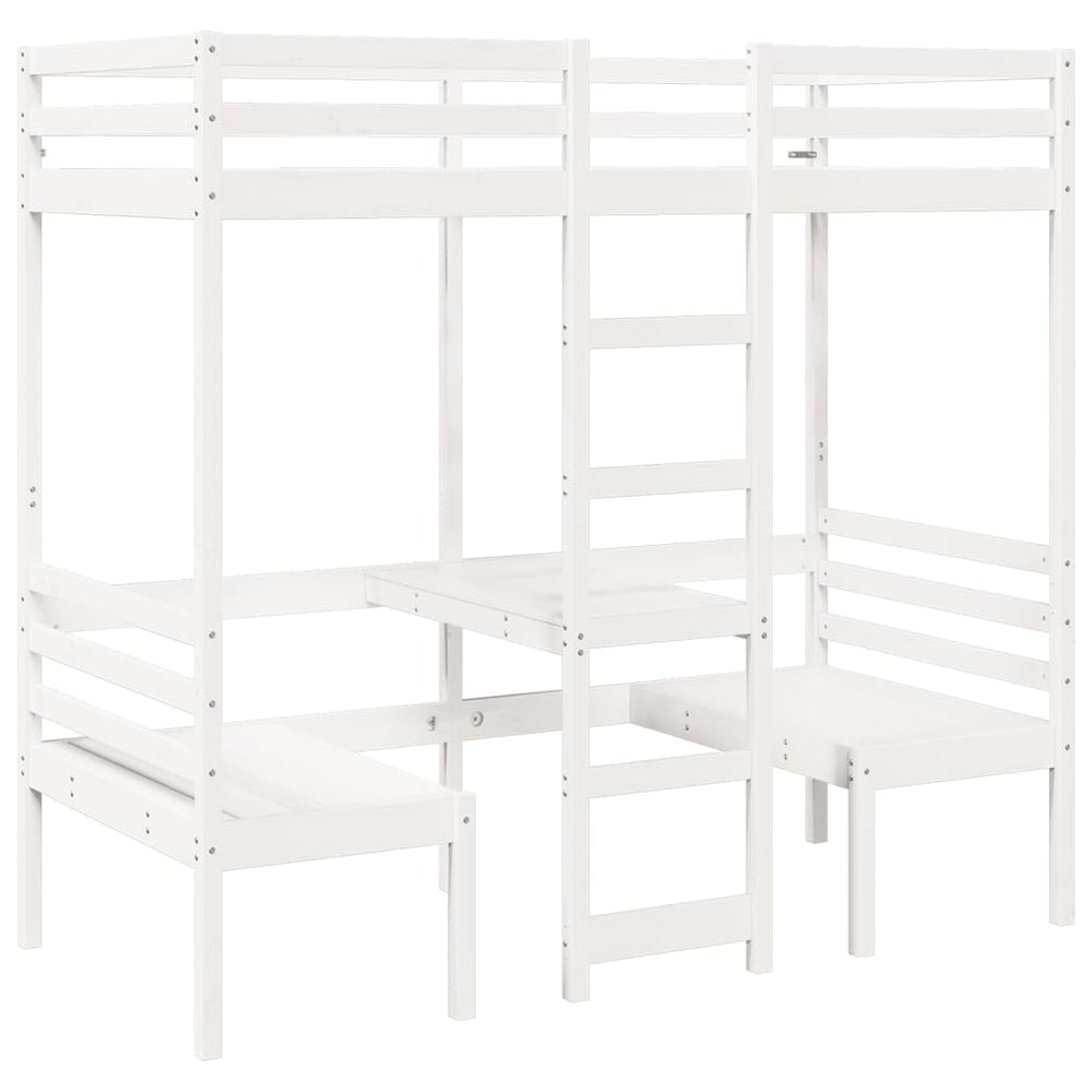 Hochbett mit Schreibtisch & Stühlen Weiß 75x190 cm