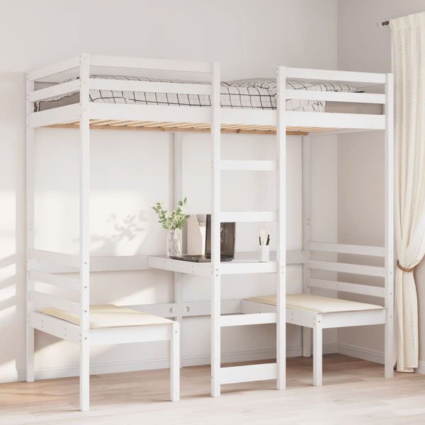 Hochbett mit Schreibtisch & Stühlen Weiß 75x190 cm