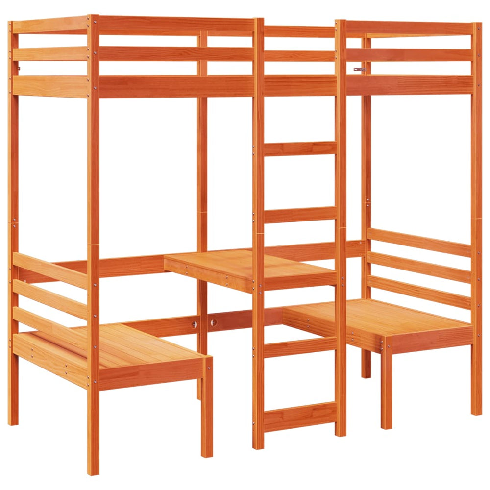 Hochbett mit Schreibtisch & Stühlen Kiefer Braun 75x190