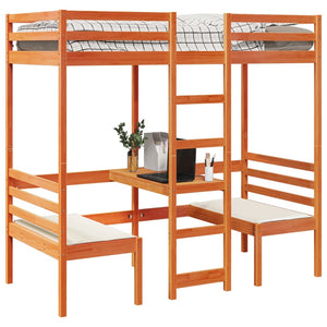 Hochbett mit Schreibtisch & Stühlen Kiefer Braun 75x190