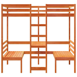 Hochbett mit Schreibtisch & Stühlen Kiefer Braun 75x190