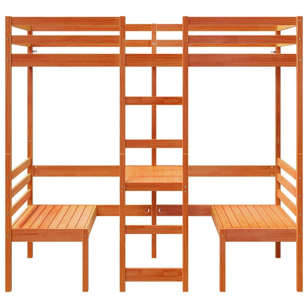 Hochbett mit Schreibtisch & Stühlen Kiefer Braun 75x190