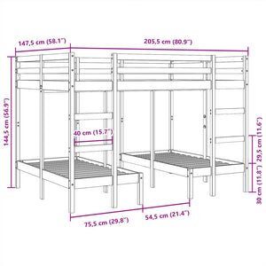 Dreifach-Etagenbett Kiefer 140x200/70x140 cm