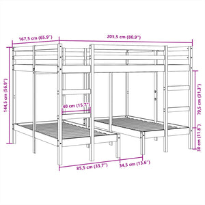 Dreifach-Etagenbett Kiefer Massivholz 160x200 & 80x160 cm