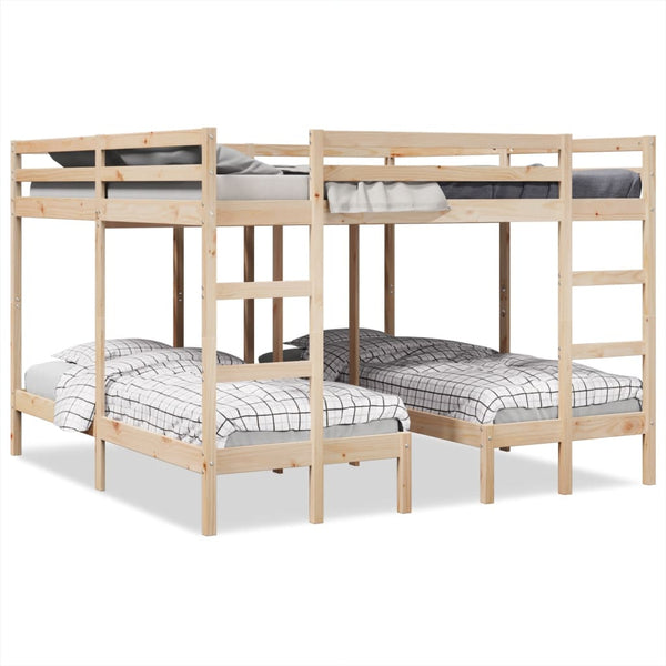 Dreifach Etagenbett Kiefer Massivholz 200x200/80x200 cm