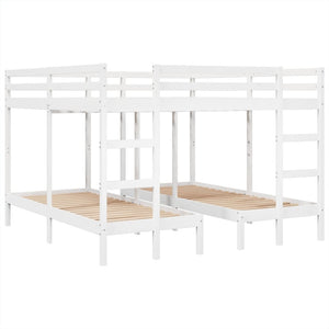 Dreifach Etagenbett 200x200/80x200 cm Kiefer Massivholz Weiß