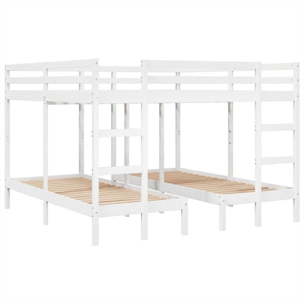 Dreifach Etagenbett 200x200/80x200 cm Kiefer Massivholz Weiß