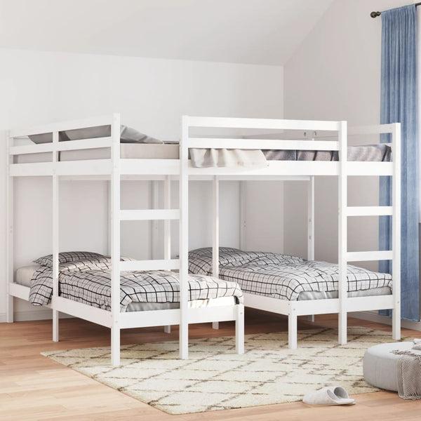 Dreifach Etagenbett 200x200/80x200 cm Kiefer Massivholz Weiß