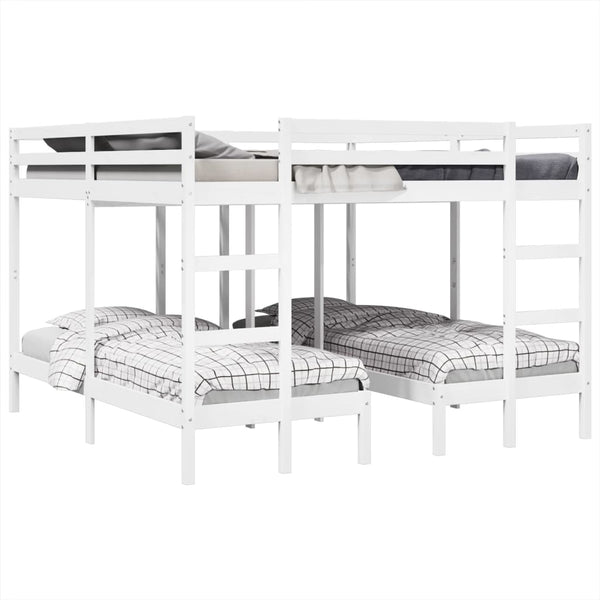 Dreifach Etagenbett 200x200/80x200 cm Kiefer Massivholz Weiß