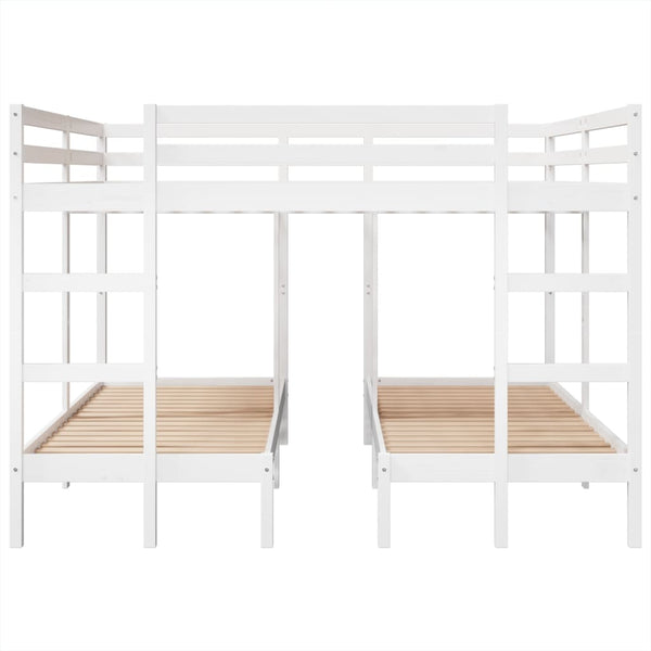 Dreifach Etagenbett 200x200/80x200 cm Kiefer Massivholz Weiß