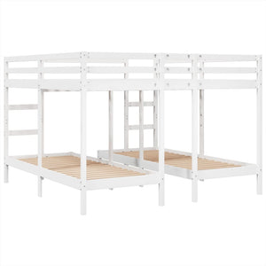 Dreifach Etagenbett 200x200/80x200 cm Kiefer Massivholz Weiß