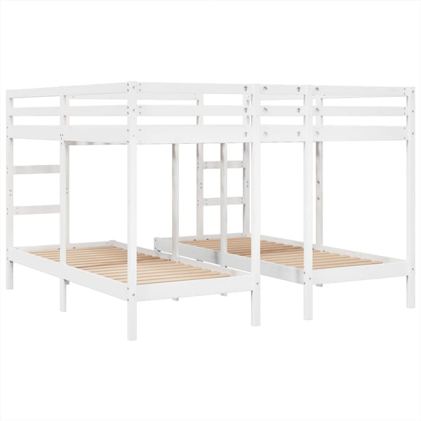 Dreifach Etagenbett 200x200/80x200 cm Kiefer Massivholz Weiß