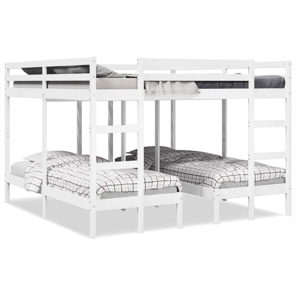 Dreifach Etagenbett 200x200/80x200 cm Kiefer Massivholz Weiß