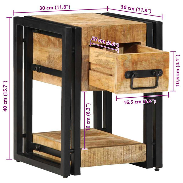 Nachttisch Braun Mango Massivholz 30x30x40 cm