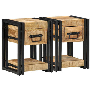 Nachttische 2er Set Braun Mango Massivholz