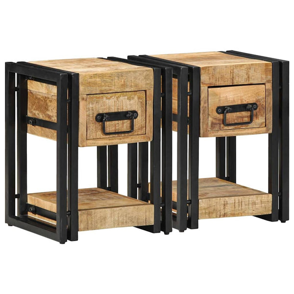 Nachttische 2er Set Braun Mango Massivholz
