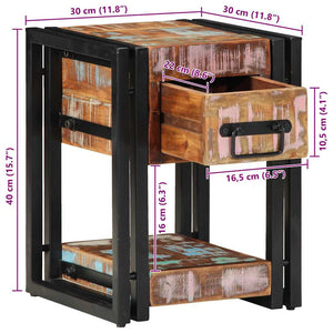 Massiver Nachttisch aus Recyclingholz 30x30x40 cm