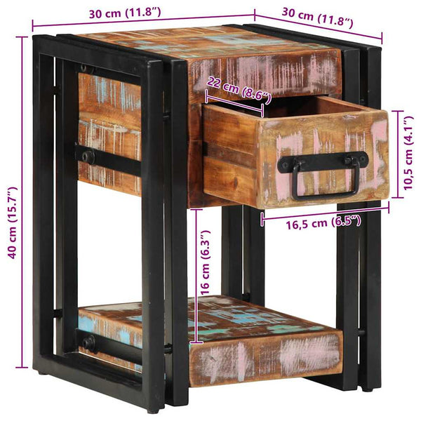 Massiver Nachttisch aus Recyclingholz 30x30x40 cm