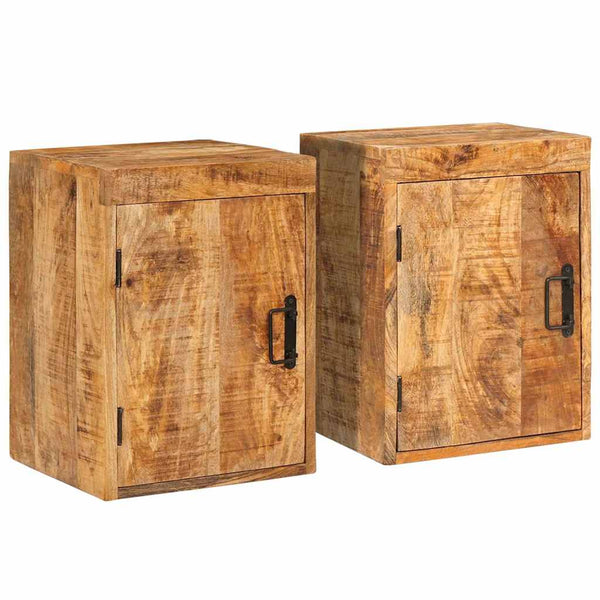 Nachttisch 2er Set Braun Mango Massivholz