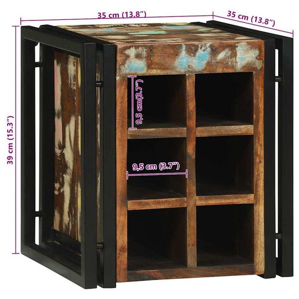 Weinregal aus massivem Recyclingholz 35x35x39 cm