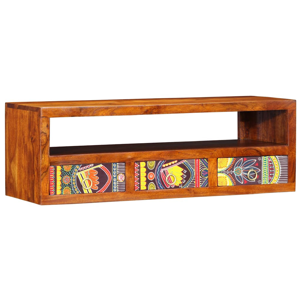vidaXL Meuble TV mural multicolore 90x30x30 cm Bois d'acacia massif