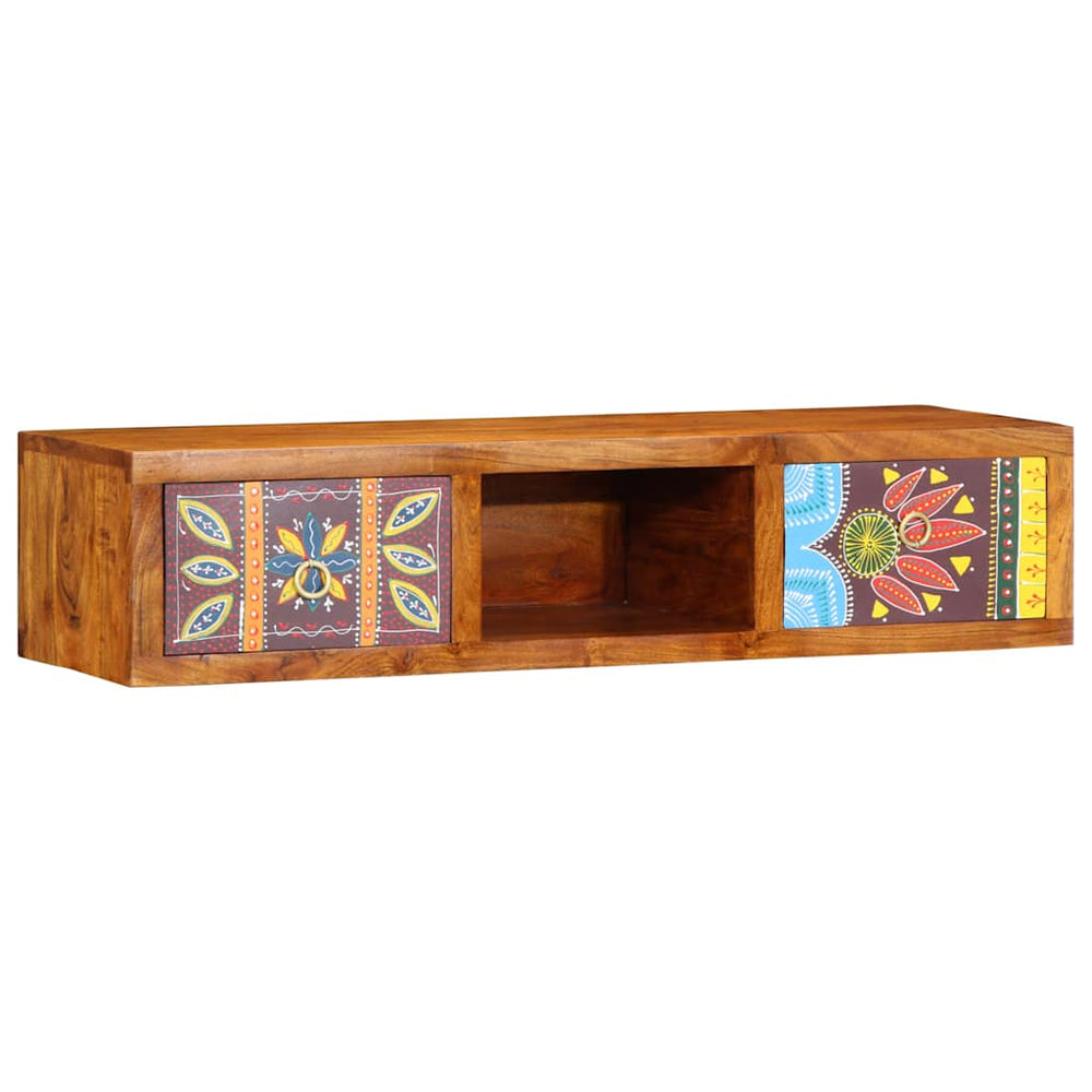 vidaXL Meuble TV mural multicolore 100x30x22 cm Bois d'acacia massif