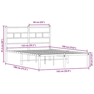 Metallbett 135x190 cm Sonoma-Eiche