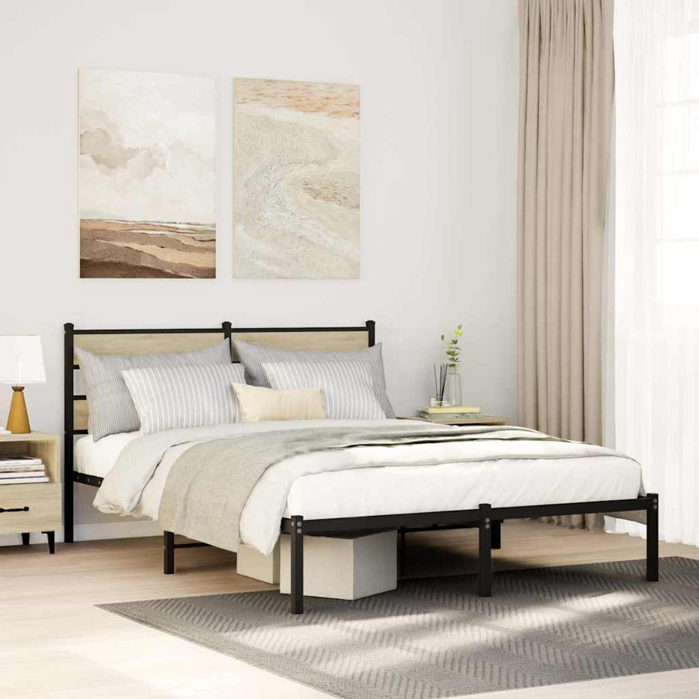 Metallbett 135x190 cm Sonoma-Eiche