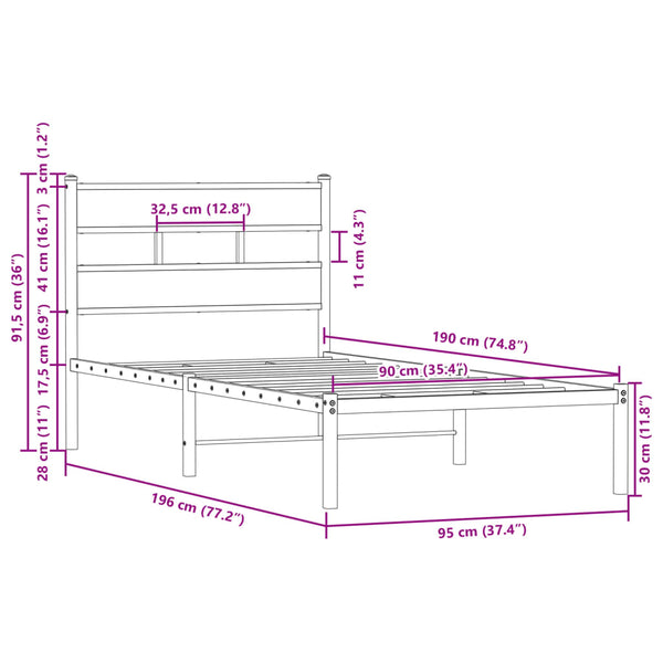 Bettgestell 90x190 cm Braun Eiche