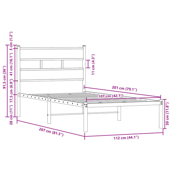 Bettgestell 107x203 cm Braun Eiche