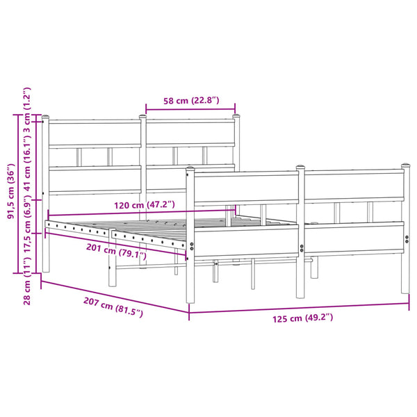 vidaXL Cadre de lit sans matelas avec tête et pied de lit 120x200 cm