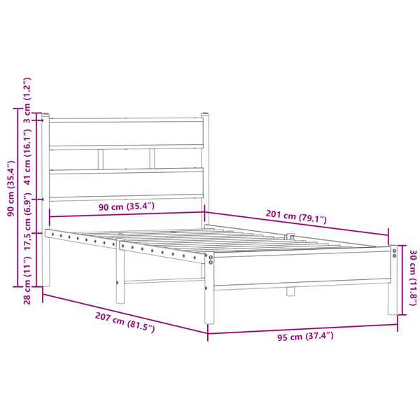 Bettgestell 90x200 cm Sonoma Eiche