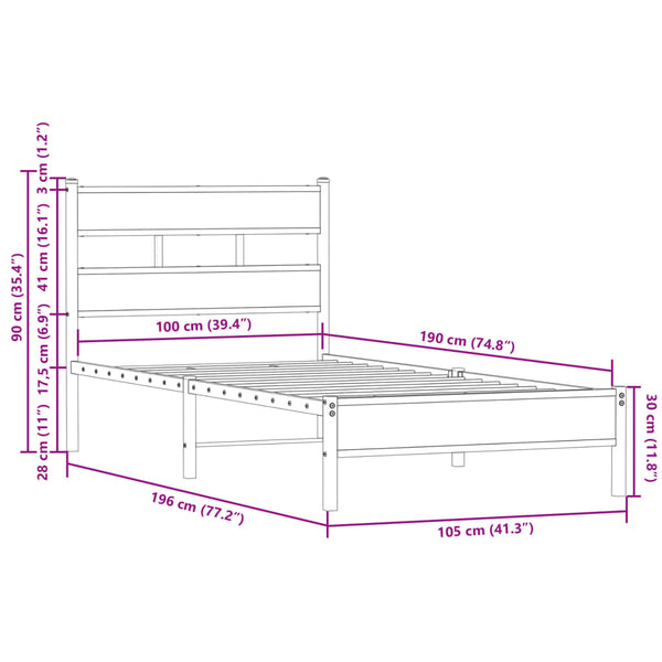 Bettgestell Sonoma Eiche 100x190 cm