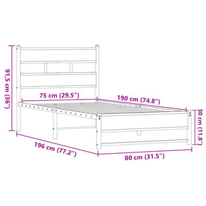 Metallbett 75x190 cm Eiche ohne Matratze