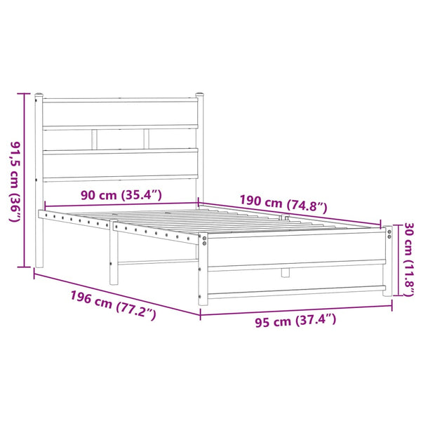 Metallbett Eichen-Optik 90x190 cm