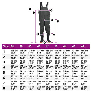 Dunkelgrüne Wathose mit Stiefeln - Größe 38