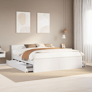 Massivholzbett 200x200 cm Weiß mit Kopfteil