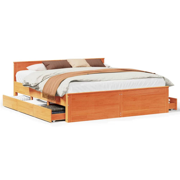 Massivholzbett 200x200 cm mit Kopfteil Braun